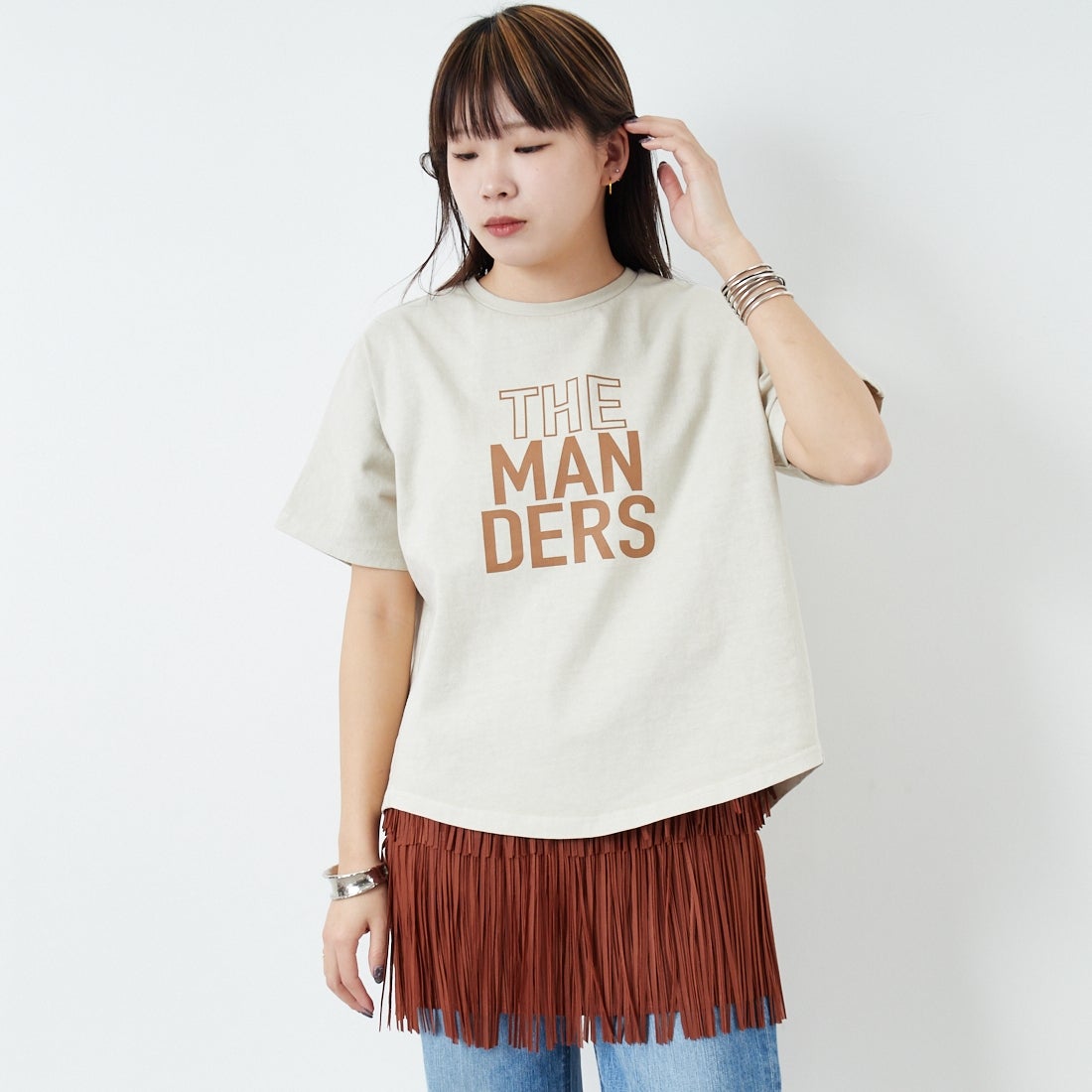 Jeans Factory Clothes [ジーンズファクトリークローズ] フリンジプリーツミニスカート [8920717-00] 69 ｷｬﾒﾙ &&モデル身長：167cm 着用サイズ：F&&