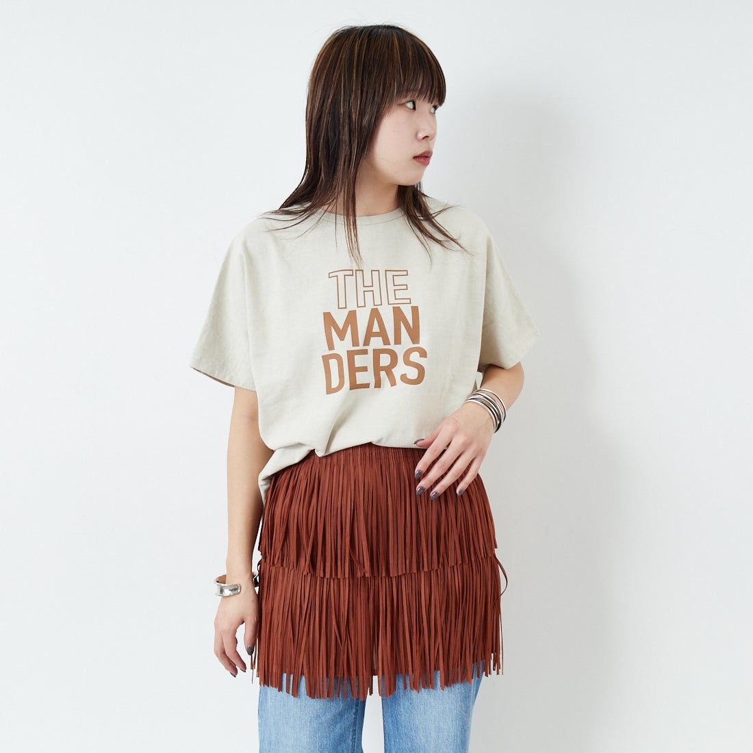 Jeans Factory Clothes [ジーンズファクトリークローズ] フリンジプリーツミニスカート [8920717-00] 69 ｷｬﾒﾙ &&モデル身長：167cm 着用サイズ：F&&