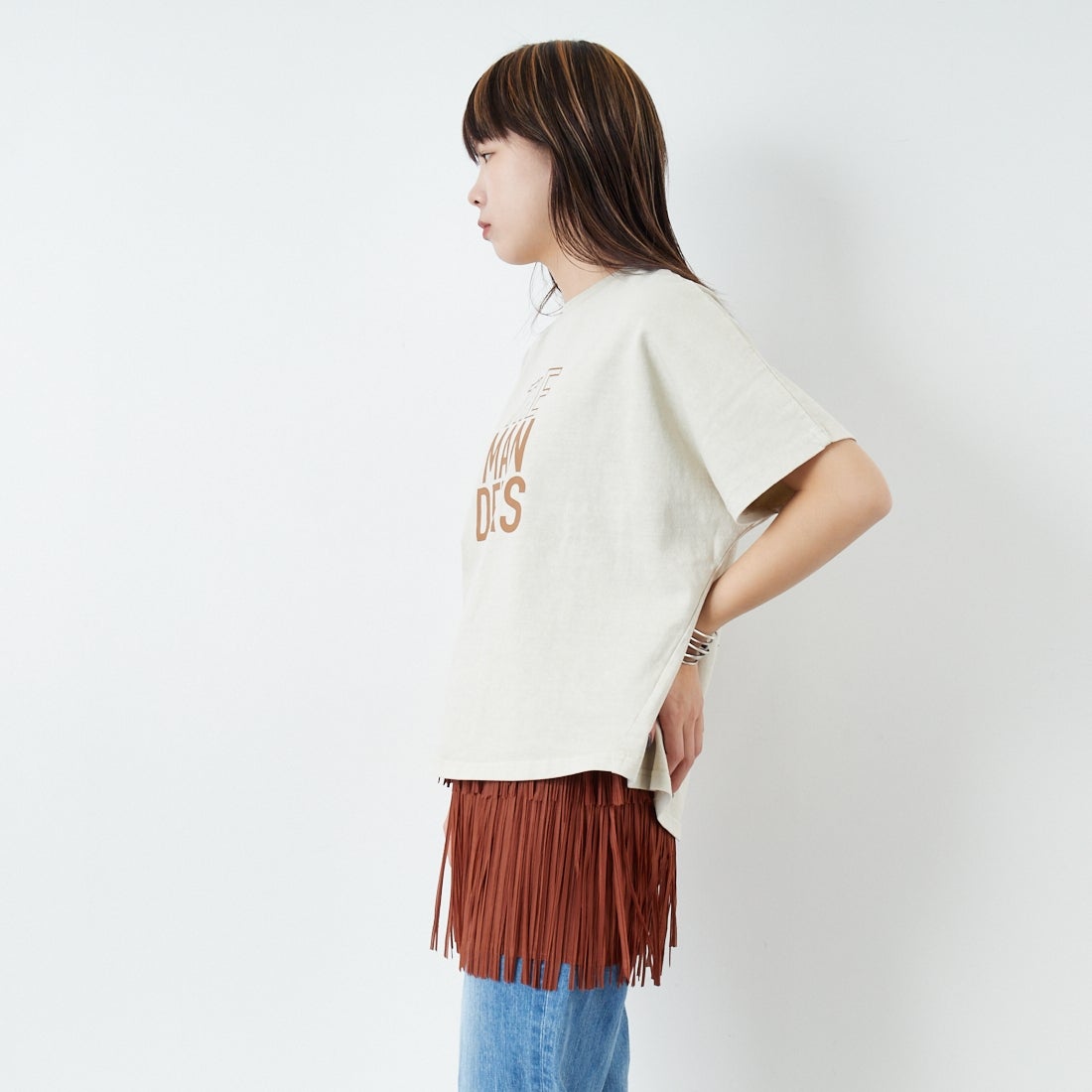 Jeans Factory Clothes [ジーンズファクトリークローズ] フリンジプリーツミニスカート [8920717-00] 69 ｷｬﾒﾙ &&モデル身長：167cm 着用サイズ：F&&