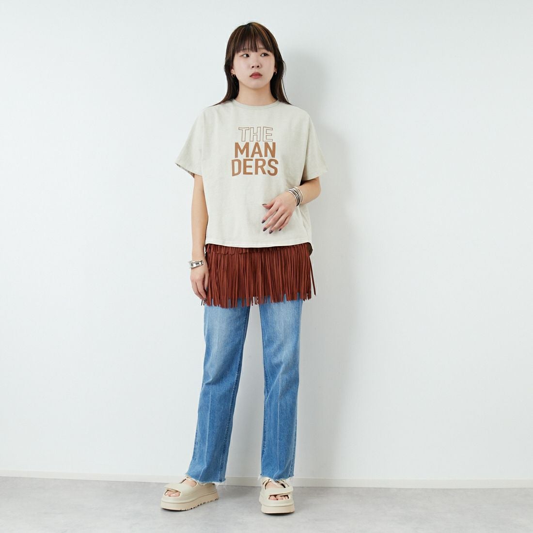 Jeans Factory Clothes [ジーンズファクトリークローズ] フリンジプリーツミニスカート [8920717-00] 69 ｷｬﾒﾙ &&モデル身長：167cm 着用サイズ：F&&