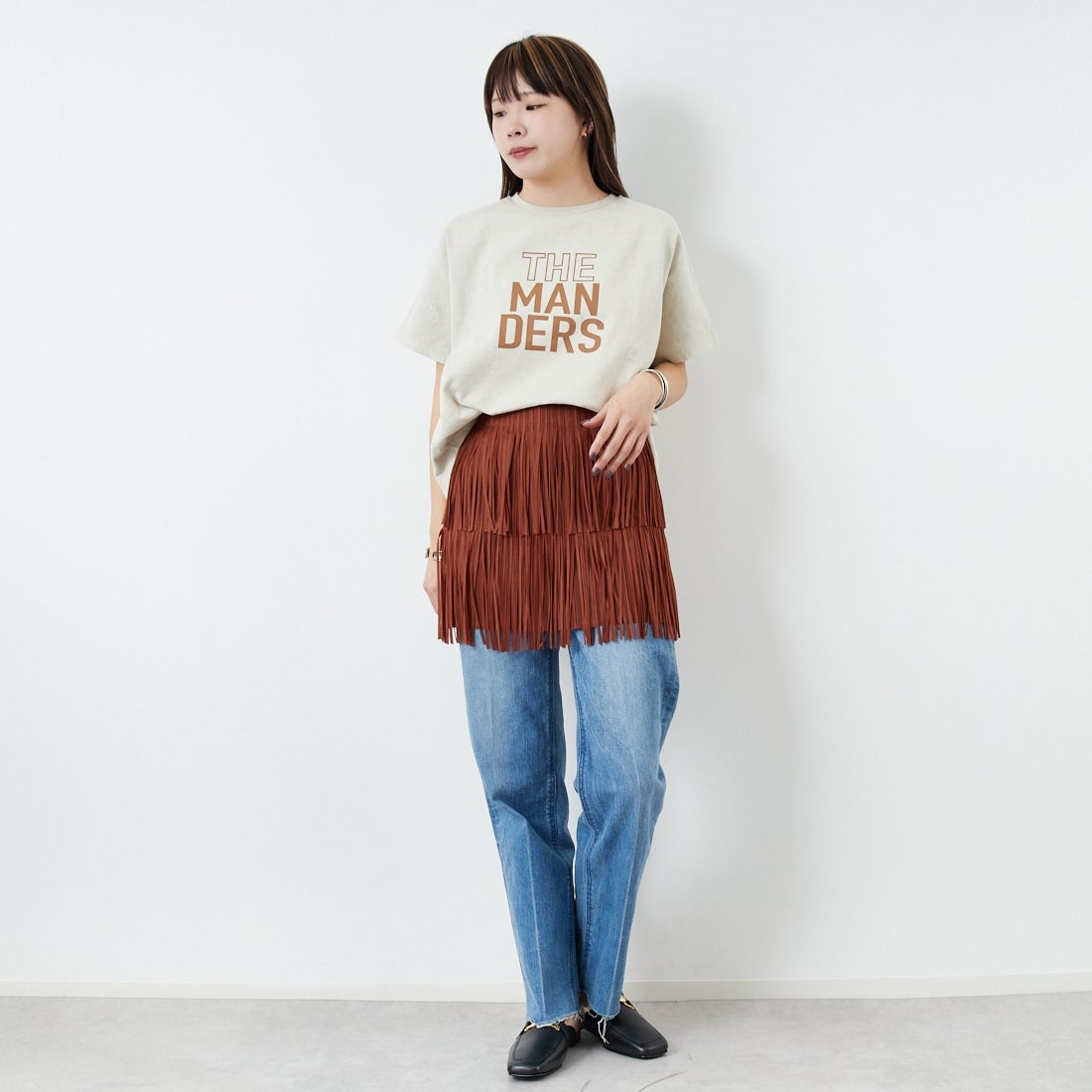 プリ−ツプリ−ズ　ジ−ンズ柄スカ−ト Jeans Factory Clothes [ジーンズファクトリークローズ] フリンジ
