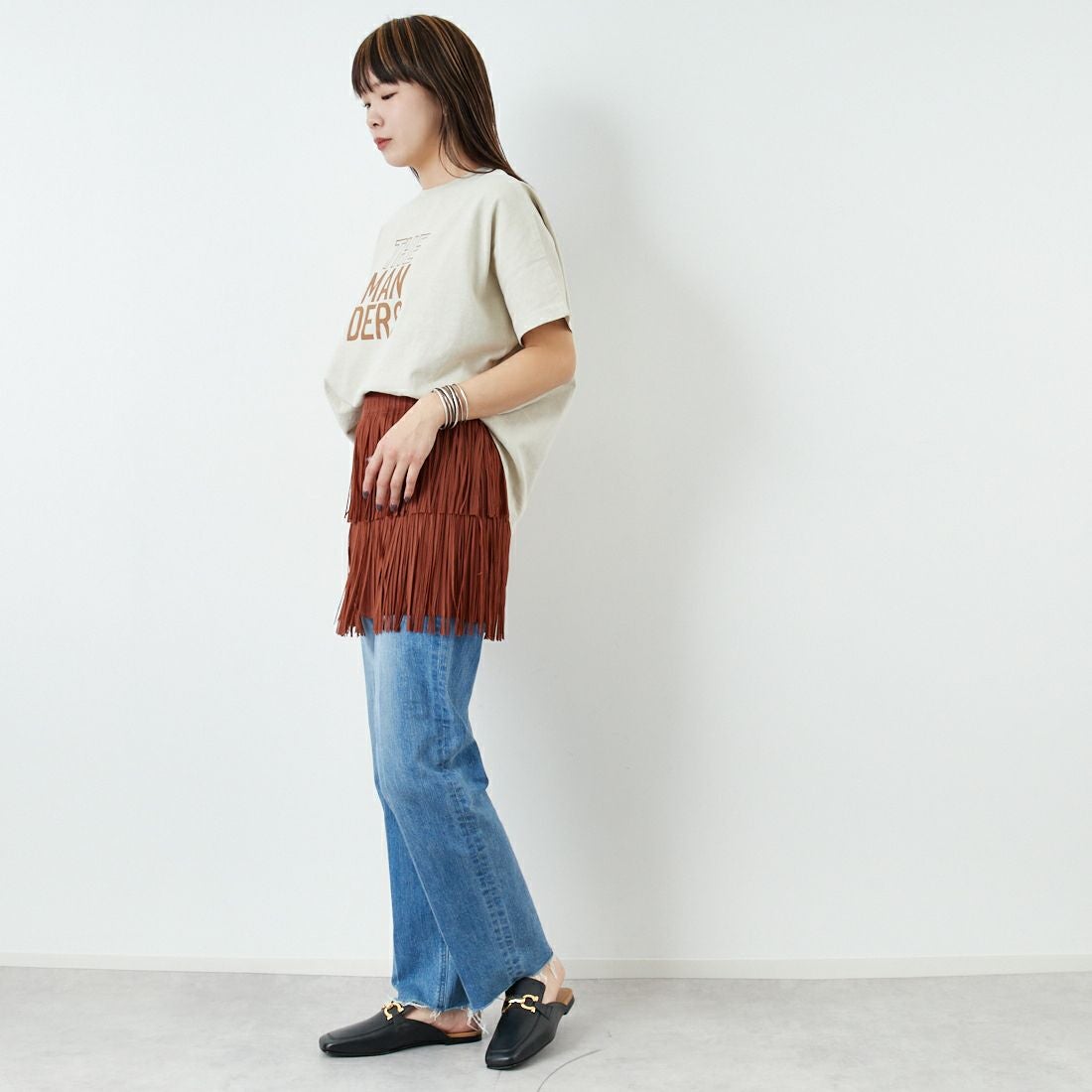 Jeans Factory Clothes [ジーンズファクトリークローズ] フリンジプリーツミニスカート [8920717-00] 69 ｷｬﾒﾙ &&モデル身長：167cm 着用サイズ：F&&