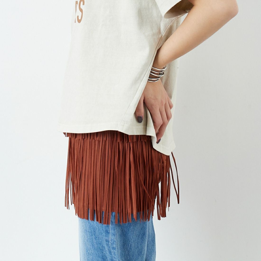 Jeans Factory Clothes [ジーンズファクトリークローズ] フリンジプリーツミニスカート [8920717-00] 69 ｷｬﾒﾙ &&モデル身長：167cm 着用サイズ：F&&