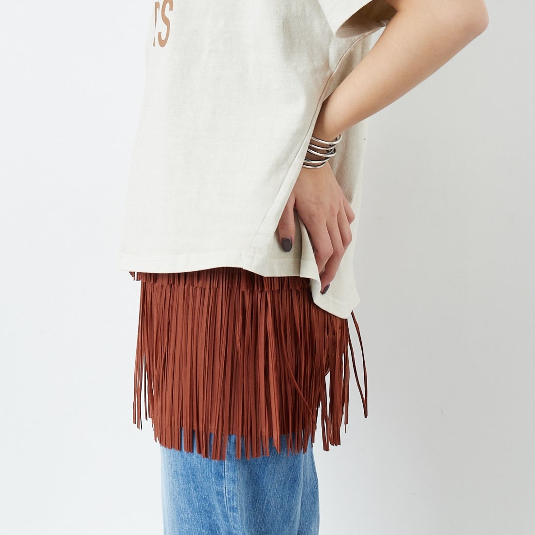 Jeans Factory Clothes [ジーンズファクトリークローズ] フリンジプリーツミニスカート [8920717-00] 69 ｷｬﾒﾙ &&モデル身長：167cm 着用サイズ：F&&