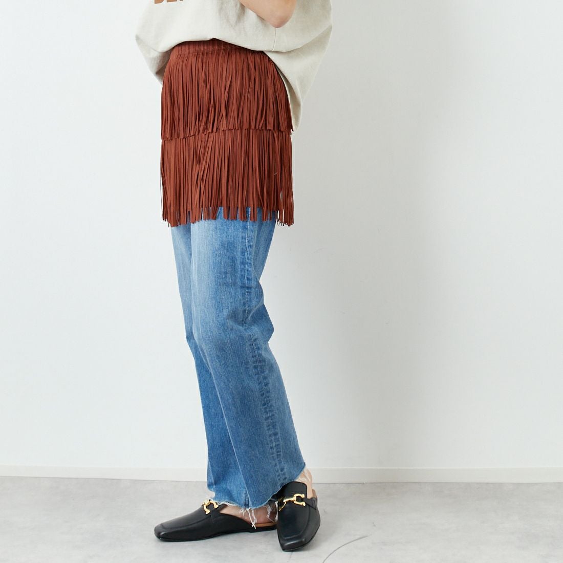 Jeans Factory Clothes [ジーンズファクトリークローズ] フリンジプリーツミニスカート [8920717-00] 69 ｷｬﾒﾙ &&モデル身長：167cm 着用サイズ：F&&