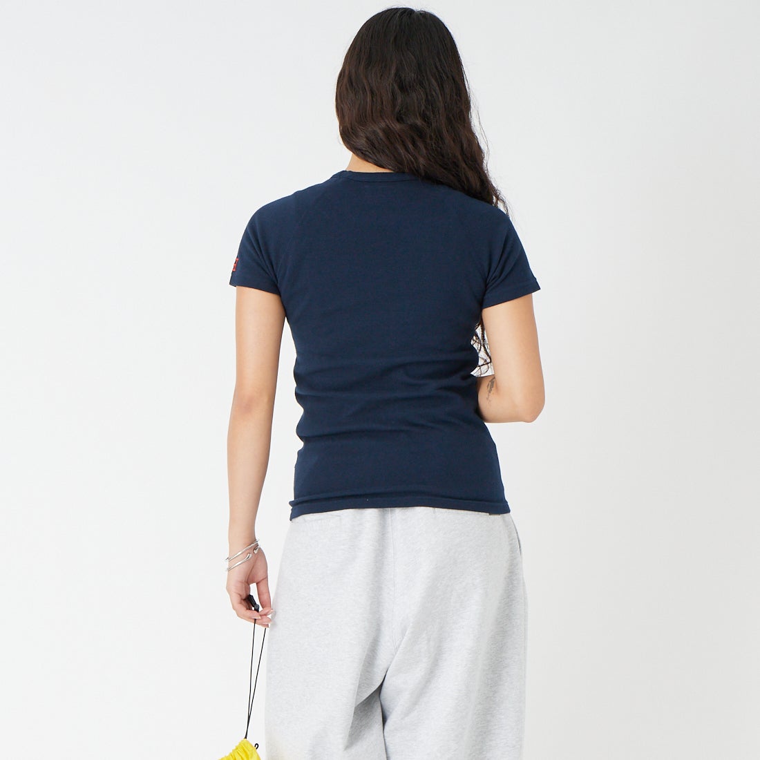 HOLLYWOOD RANCH MARKET [ハリウッドランチマーケット] ストレッチフライス ショートスリーブTシャツ [1004675] DARK NAVY &&モデル身長：162cm 着用サイズ：S&&