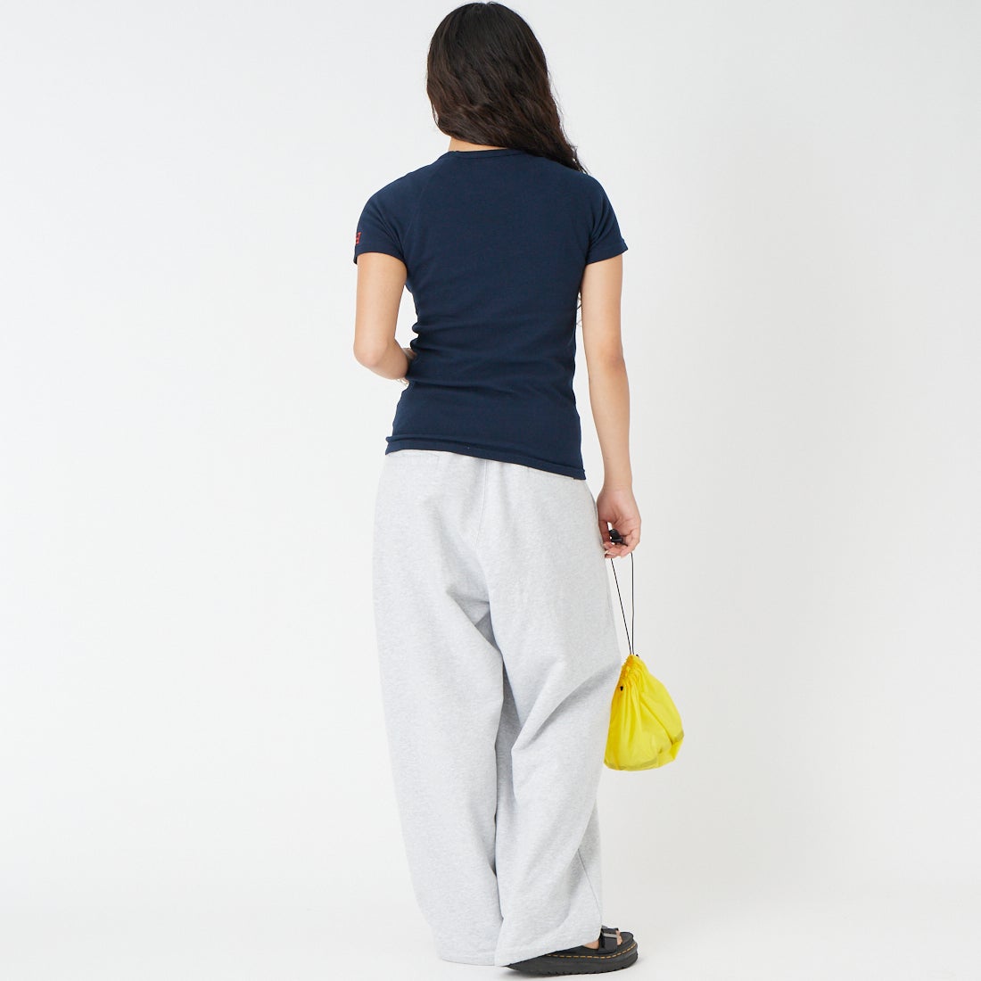 HOLLYWOOD RANCH MARKET [ハリウッドランチマーケット] ストレッチフライス ショートスリーブTシャツ [1004675] DARK NAVY &&モデル身長：162cm 着用サイズ：S&&