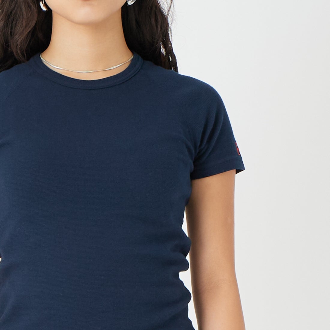 HOLLYWOOD RANCH MARKET [ハリウッドランチマーケット] ストレッチフライス ショートスリーブTシャツ [1004675] DARK NAVY &&モデル身長：162cm 着用サイズ：S&&