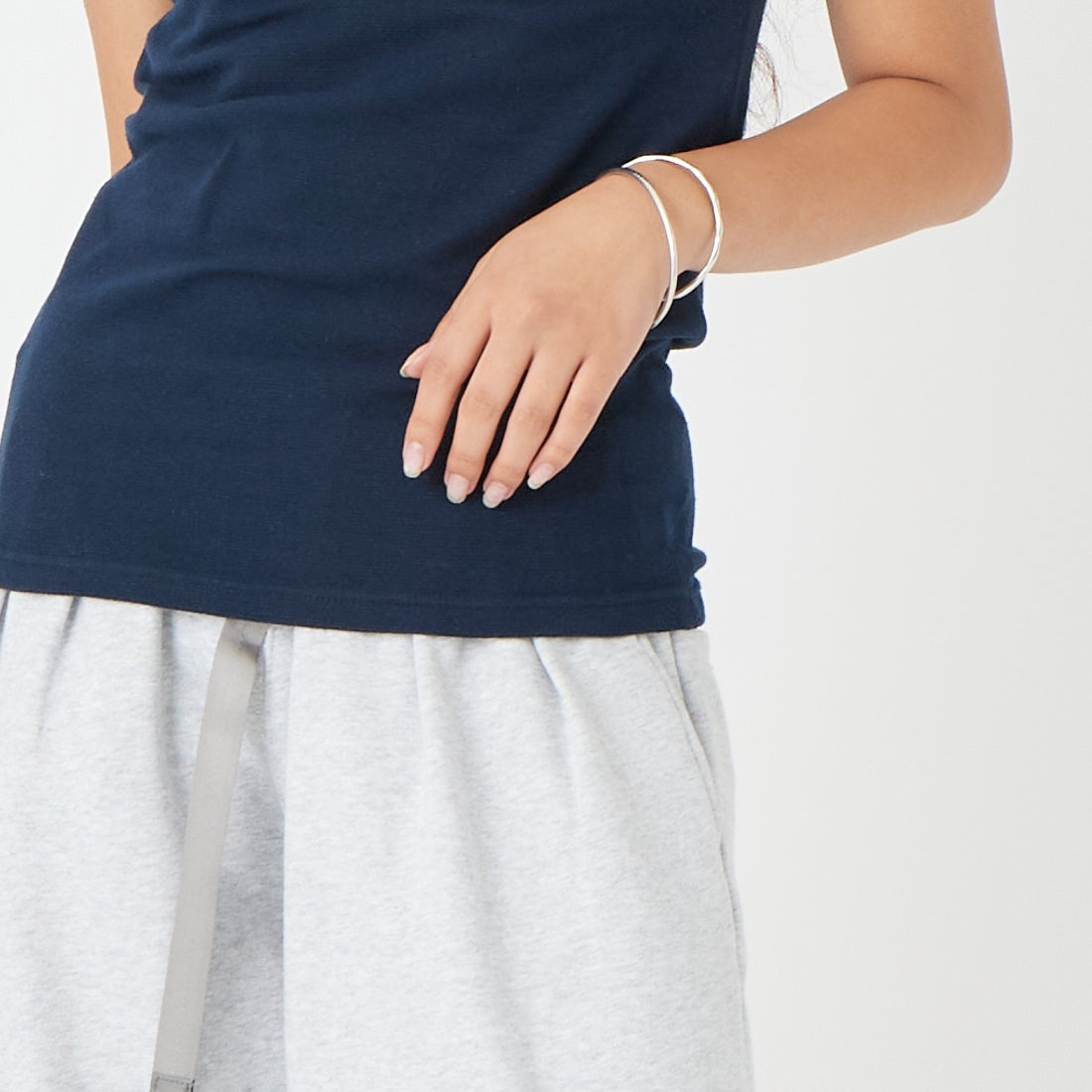 HOLLYWOOD RANCH MARKET [ハリウッドランチマーケット] ストレッチフライス ショートスリーブTシャツ [1004675] DARK NAVY &&モデル身長：162cm 着用サイズ：S&&