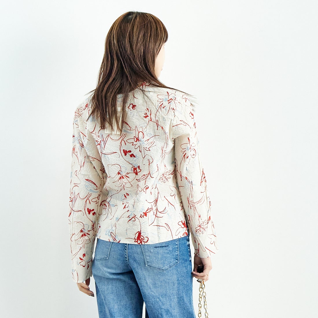 MEYAME [メヤメ] コットンプリントブラウス [MEY-2017] WHITE &&モデル身長：167cm 着用サイズ：F&&