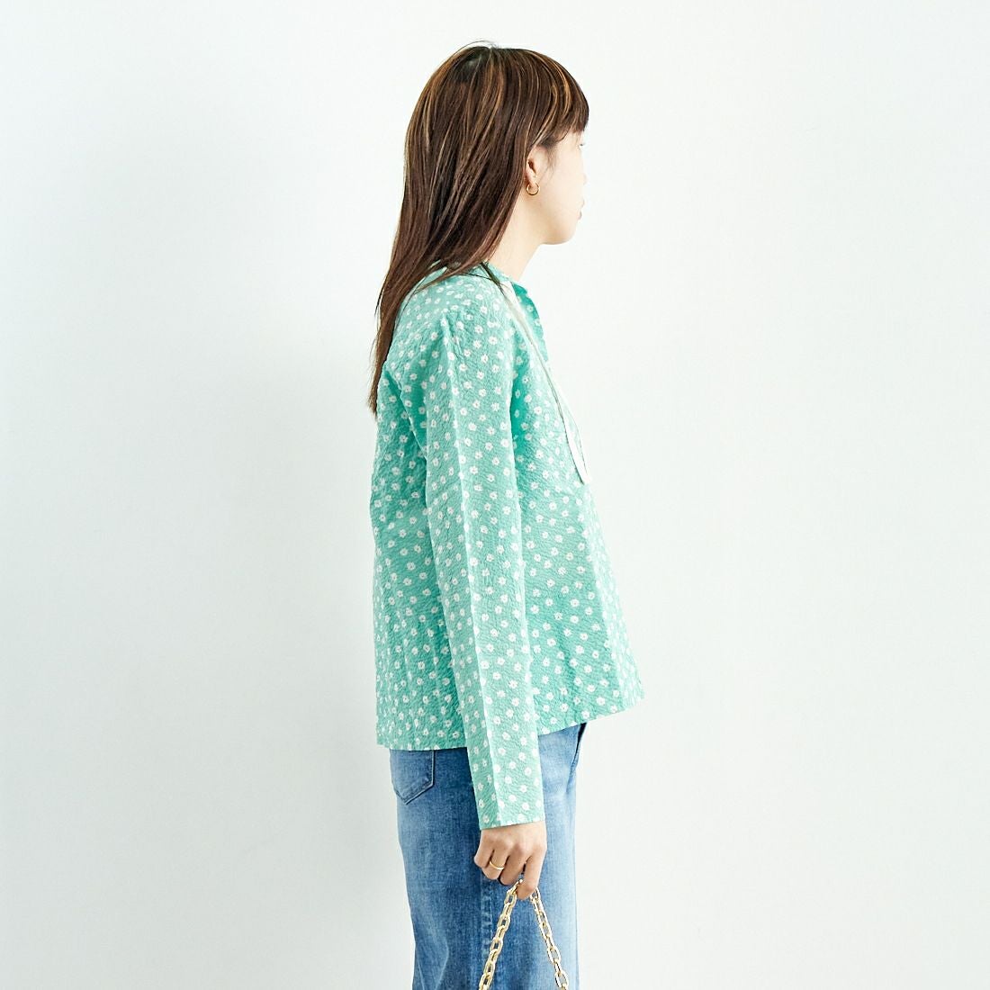 MEYAME [メヤメ] コットンプリントブラウス [MEY-2017] GREEN &&モデル身長：167cm 着用サイズ：F&&