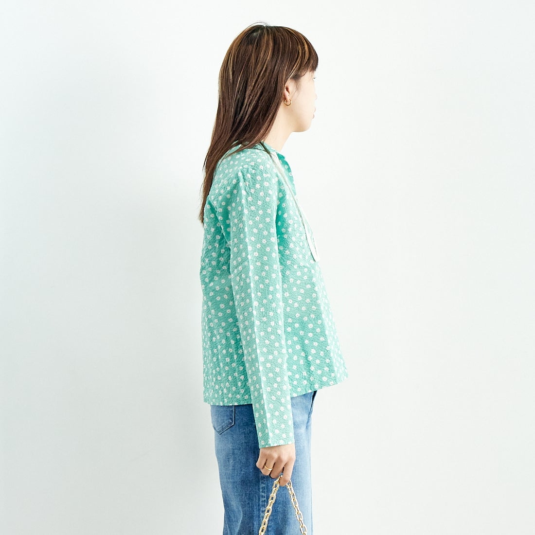 MEYAME [メヤメ] コットンプリントブラウス [MEY-2017] GREEN &&モデル身長：167cm 着用サイズ：F&&