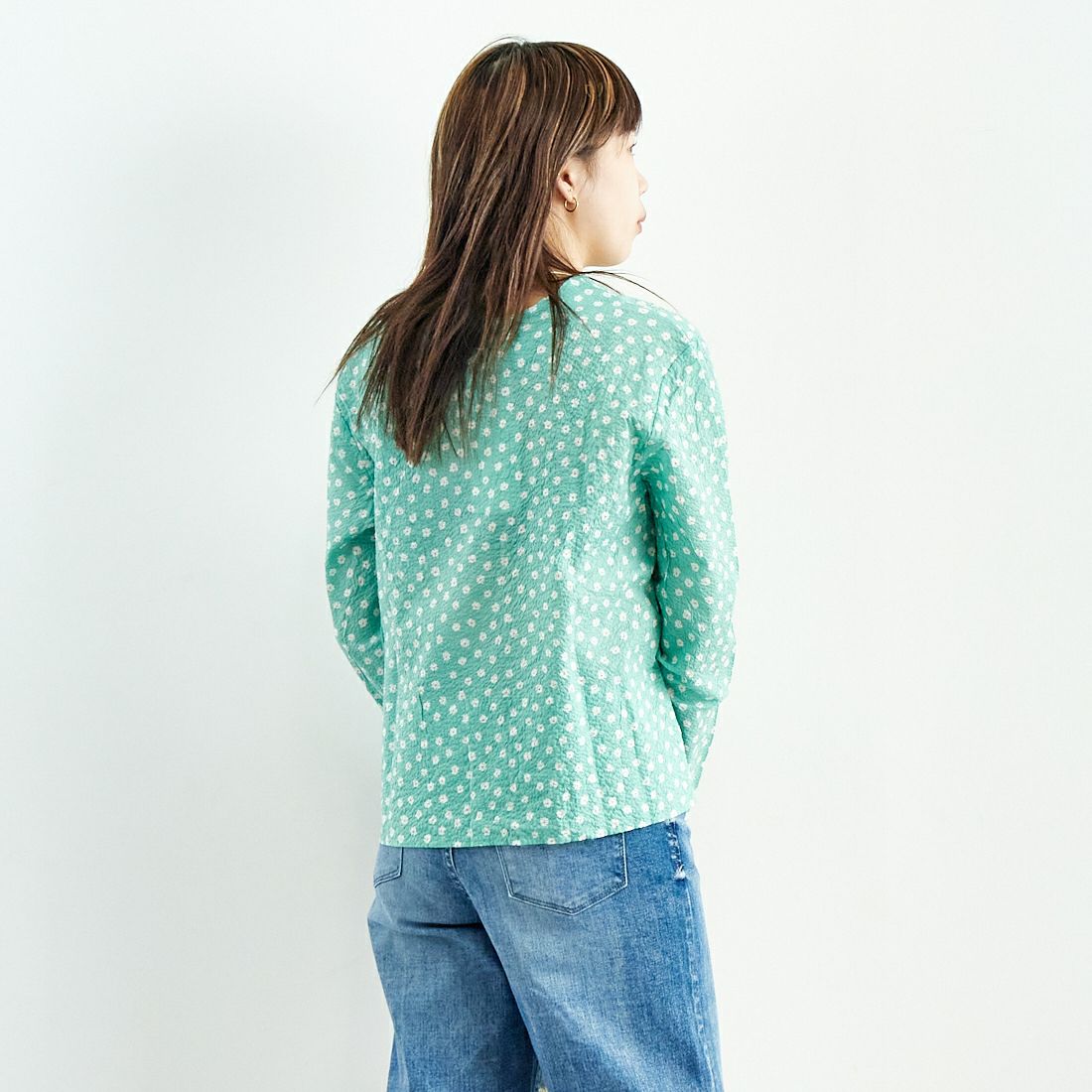 MEYAME [メヤメ] コットンプリントブラウス [MEY-2017] GREEN &&モデル身長：167cm 着用サイズ：F&&