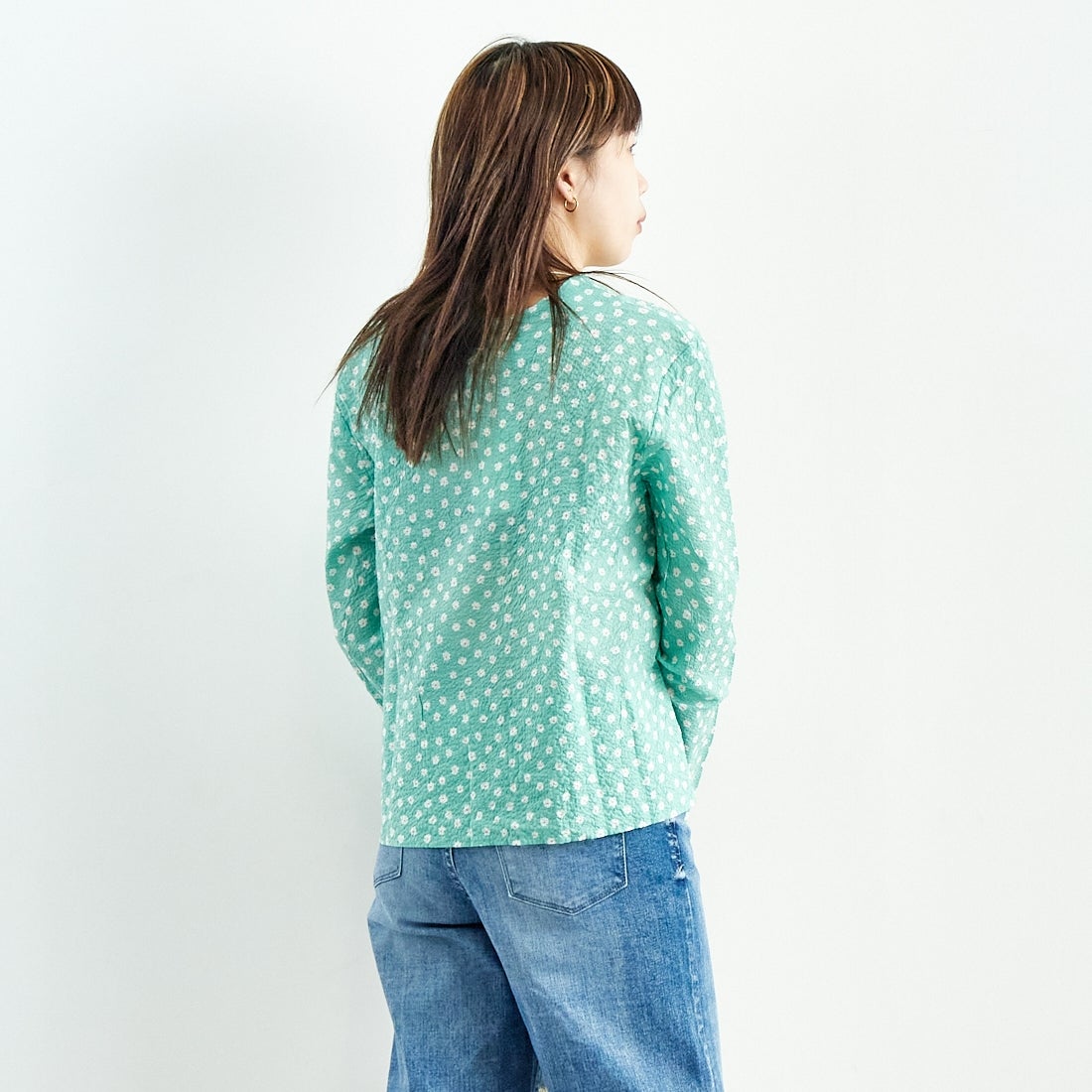 MEYAME [メヤメ] コットンプリントブラウス [MEY-2017] GREEN &&モデル身長：167cm 着用サイズ：F&&