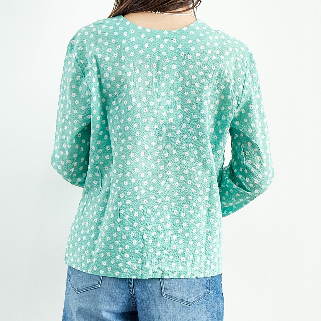 MEYAME [メヤメ] コットンプリントブラウス [MEY-2017] GREEN &&モデル身長：167cm 着用サイズ：F&&