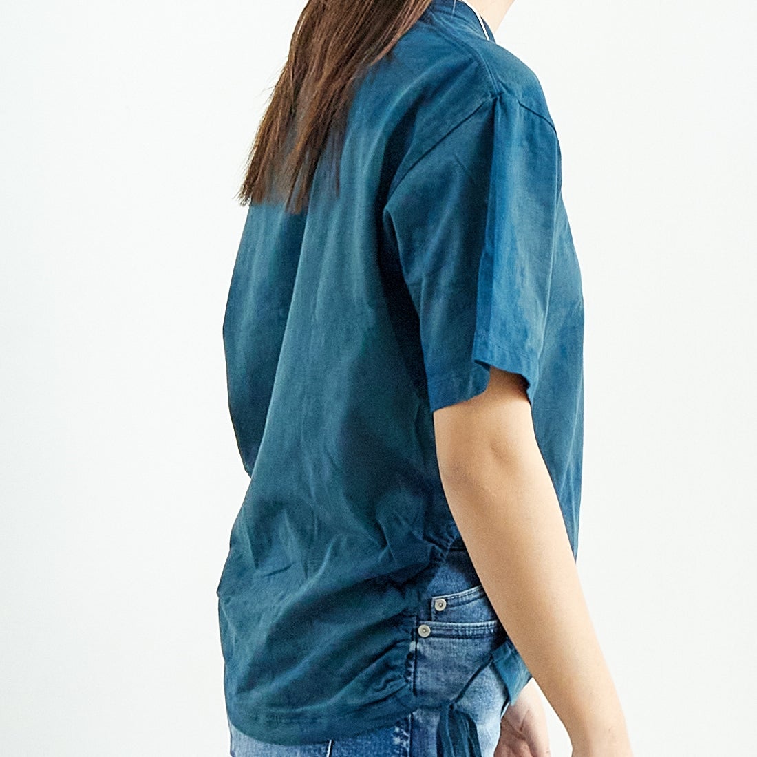 WALANCE [ワランス] オーガニックコットンジャージー アシンメトリーTシャツ [3251-118] 96 INDIGO &&モデル身長：167cm 着用サイズ：F&&