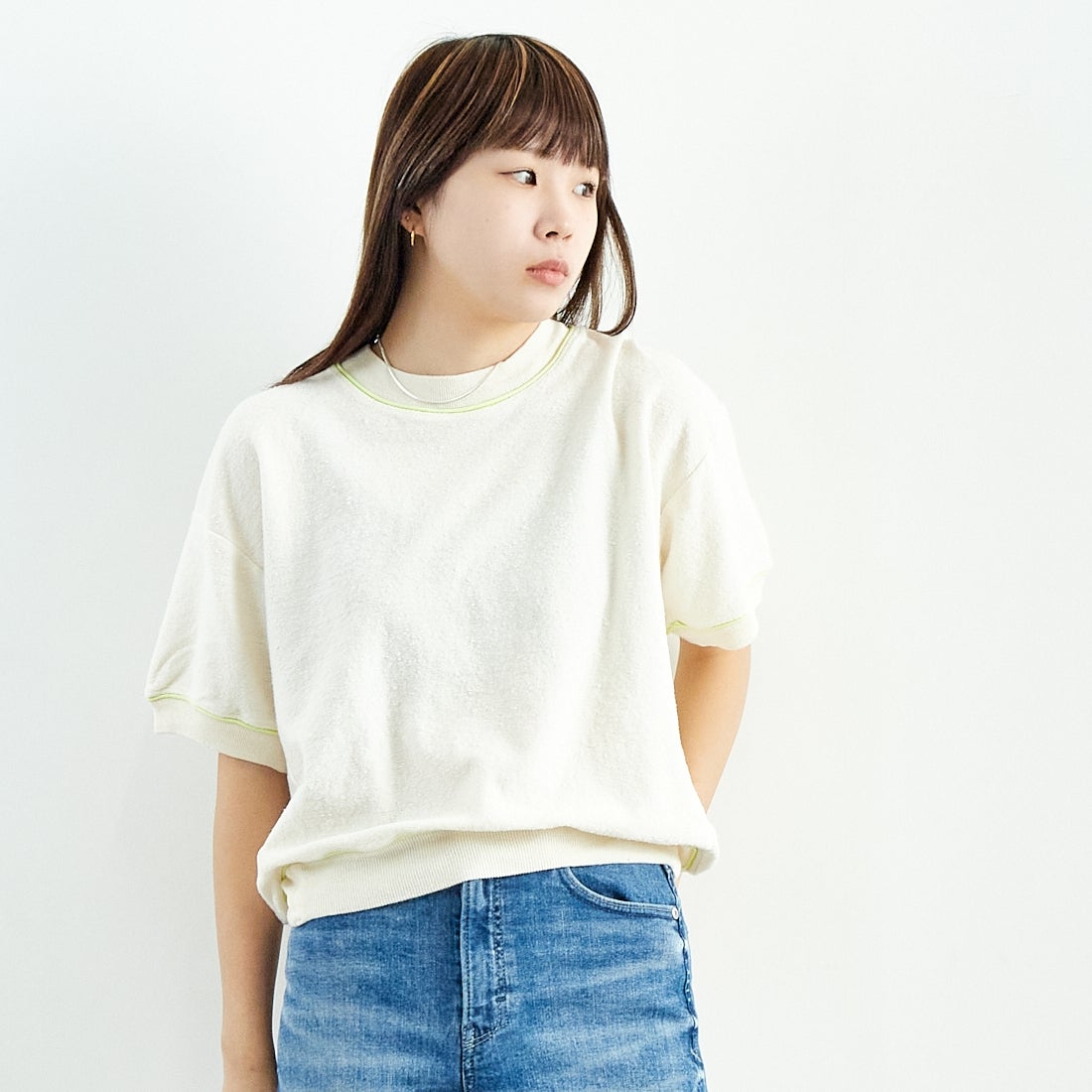 UNFIL [アンフィル] コットンリネンパイルジャージー ニットスウェットシャツ [WVSP-UW127] IVORY &&モデル身長：167cm 着用サイズ：1&&