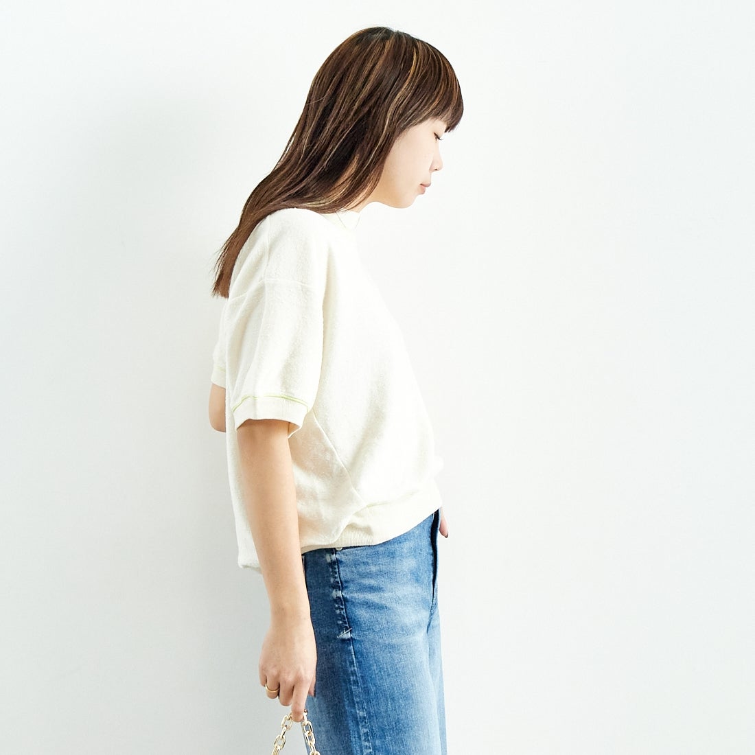 UNFIL [アンフィル] コットンリネンパイルジャージー ニットスウェットシャツ [WVSP-UW127] IVORY &&モデル身長：167cm 着用サイズ：1&&