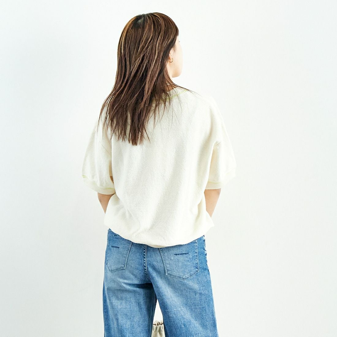 UNFIL [アンフィル] コットンリネンパイルジャージー ニットスウェットシャツ [WVSP-UW127] IVORY &&モデル身長：167cm 着用サイズ：1&&