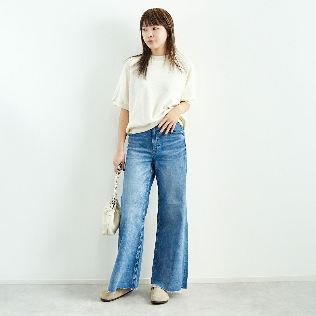 UNFIL [アンフィル] コットンリネンパイルジャージー ニットスウェットシャツ [WVSP-UW127] IVORY &&モデル身長：167cm 着用サイズ：1&&