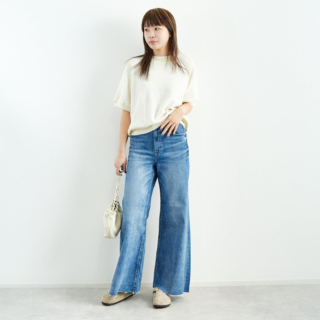 UNFIL [アンフィル] コットンリネンパイルジャージー ニットスウェットシャツ [WVSP-UW127] IVORY &&モデル身長：167cm 着用サイズ：1&&