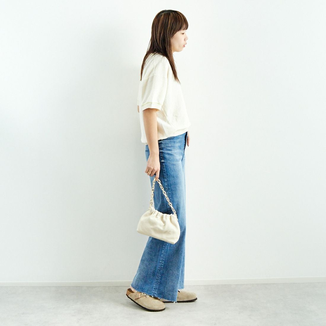 UNFIL [アンフィル] コットンリネンパイルジャージー ニットスウェットシャツ [WVSP-UW127] IVORY &&モデル身長：167cm 着用サイズ：1&&