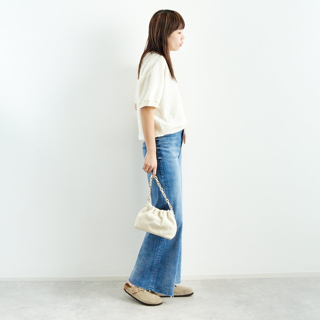 UNFIL [アンフィル] コットンリネンパイルジャージー ニットスウェットシャツ [WVSP-UW127] IVORY &&モデル身長：167cm 着用サイズ：1&&