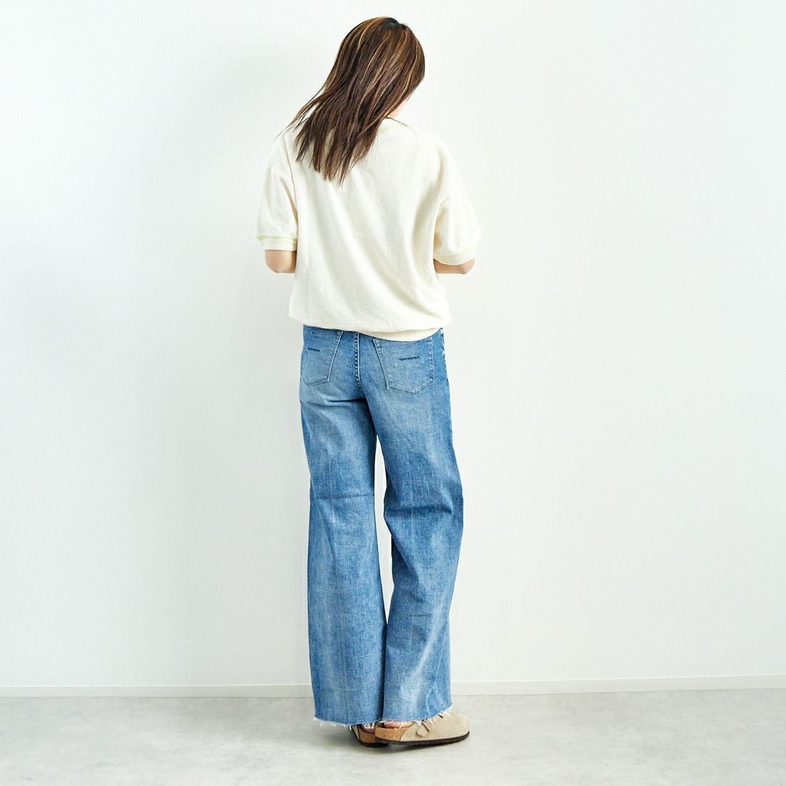 UNFIL [アンフィル] コットンリネンパイルジャージー ニットスウェットシャツ [WVSP-UW127] IVORY &&モデル身長：167cm 着用サイズ：1&&