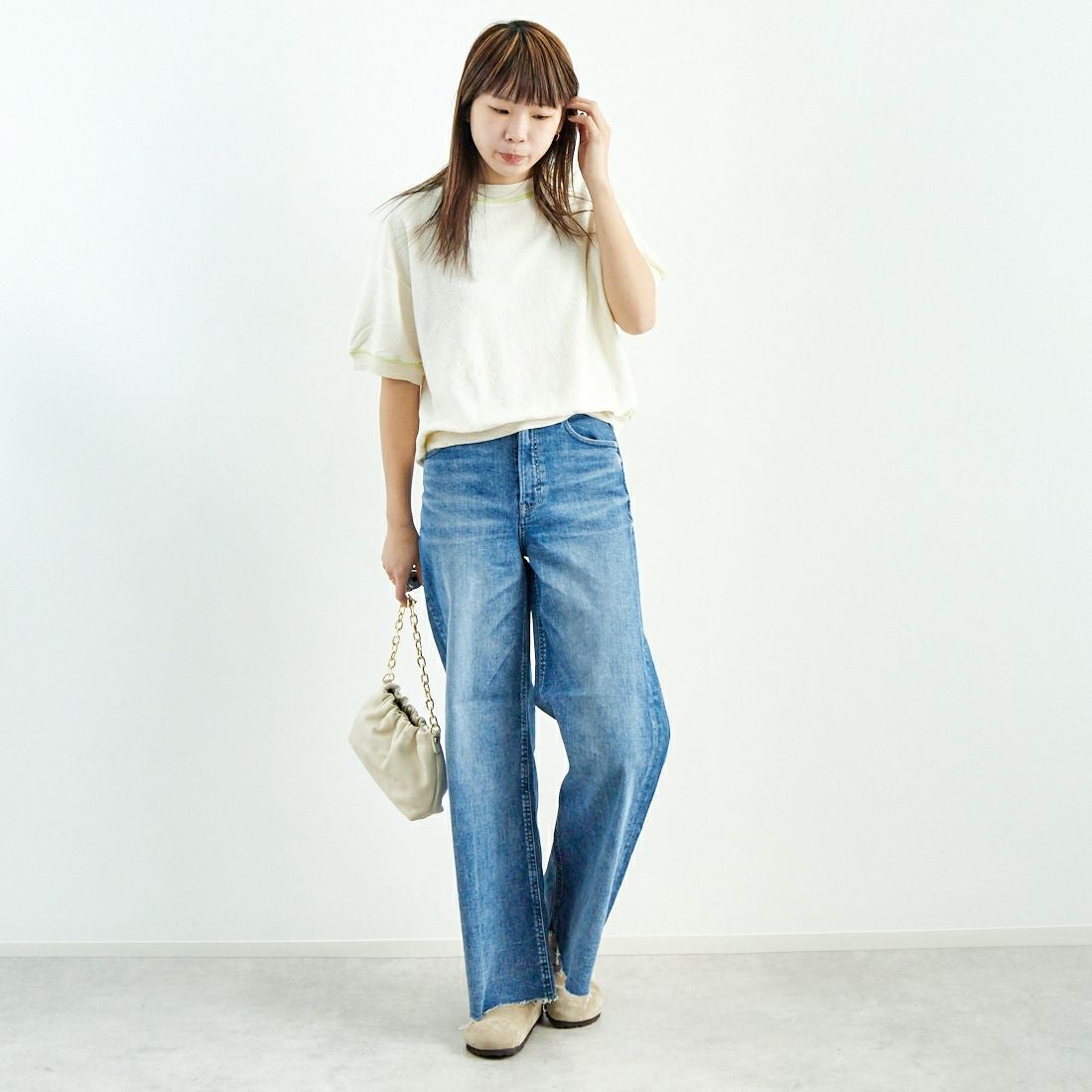 UNFIL [アンフィル] コットンリネンパイルジャージー ニットスウェットシャツ [WVSP-UW127] IVORY &&モデル身長：167cm 着用サイズ：1&&