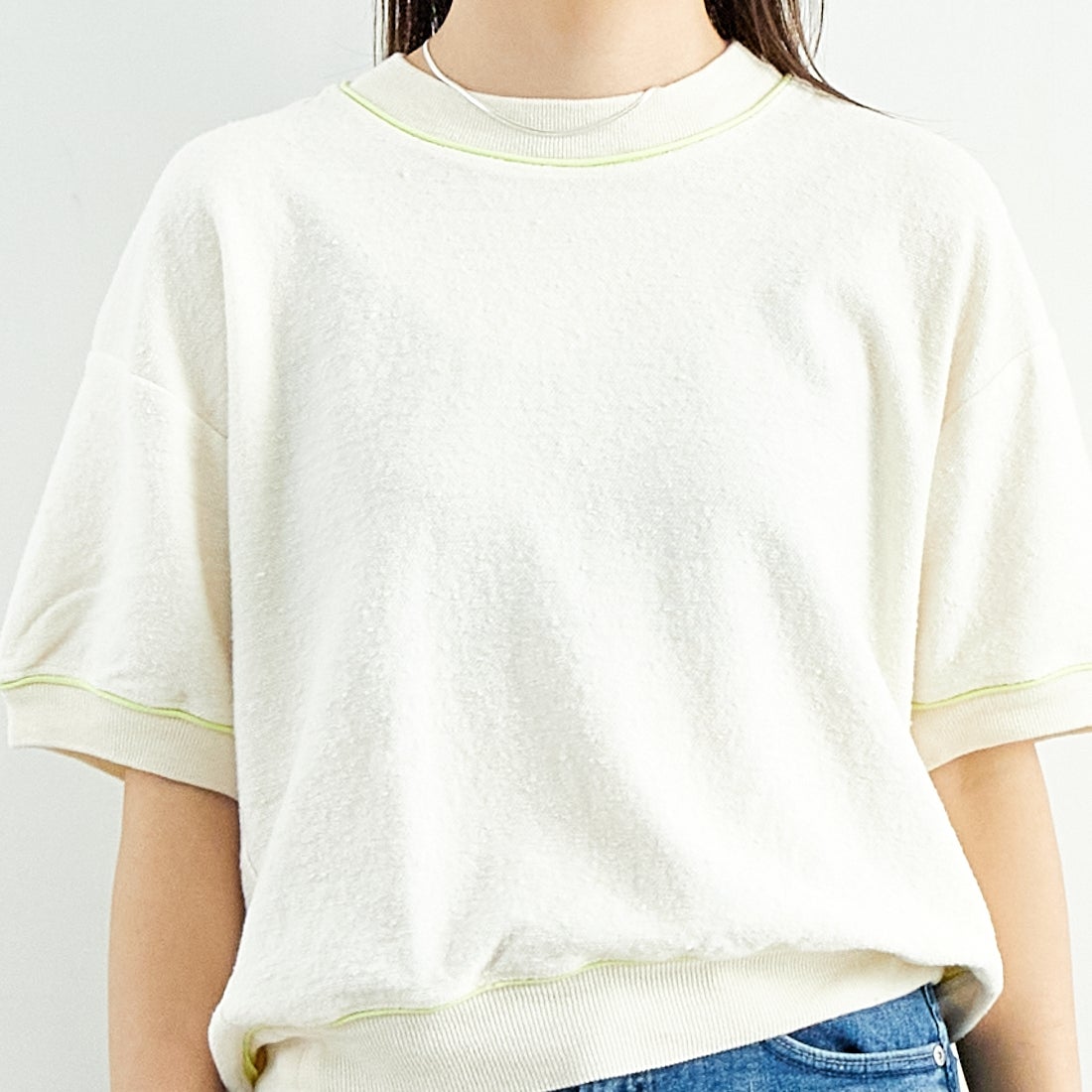 UNFIL [アンフィル] コットンリネンパイルジャージー ニットスウェットシャツ [WVSP-UW127] IVORY &&モデル身長：167cm 着用サイズ：1&&