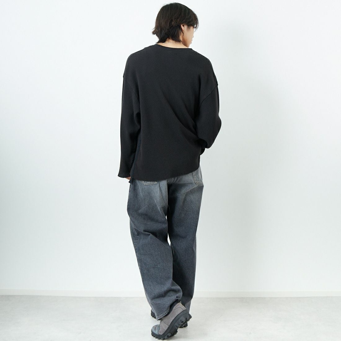 Name. [ネーム] ワッフルテープド ルーズスリーブTシャツ [NMCU-028] NATURAL &&モデル身長：179cm 着用サイズ：1&&