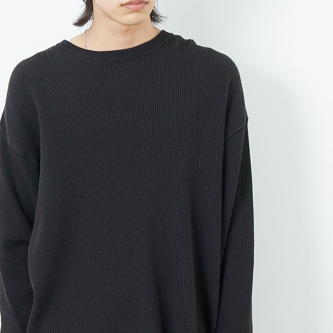 Name. [ネーム] ワッフルテープド ルーズスリーブTシャツ [NMCU-028] NATURAL &&モデル身長：179cm 着用サイズ：1&&