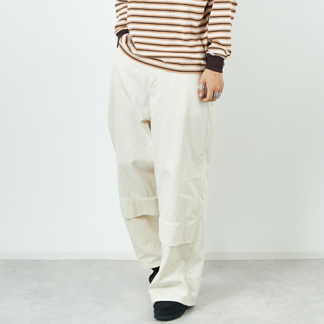Name. [ネーム] ギザコットンギャバジン ベンチレーションレイヤードパンツ [NMPT-030] IVORY &&モデル身長：179cm 着用サイズ：1&&