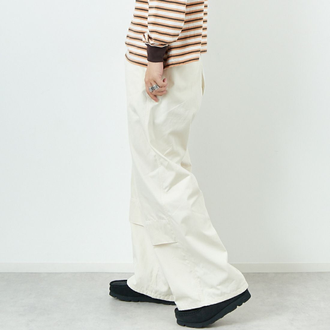 Name. [ネーム] ギザコットンギャバジン ベンチレーションレイヤードパンツ [NMPT-030] IVORY &&モデル身長：179cm 着用サイズ：1&&