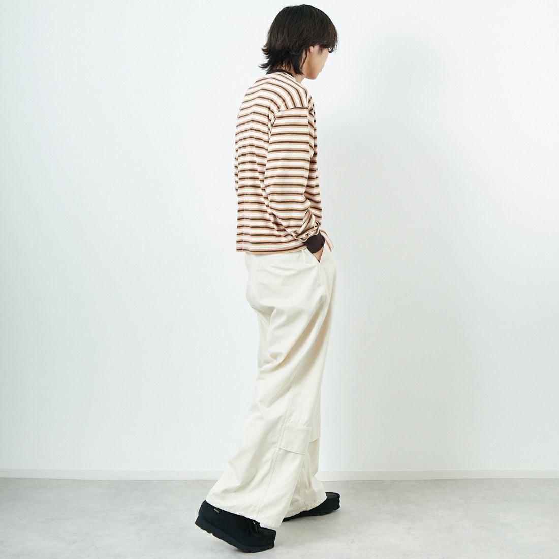 Name. [ネーム] ギザコットンギャバジン ベンチレーションレイヤードパンツ [NMPT-030] IVORY &&モデル身長：179cm 着用サイズ：1&&