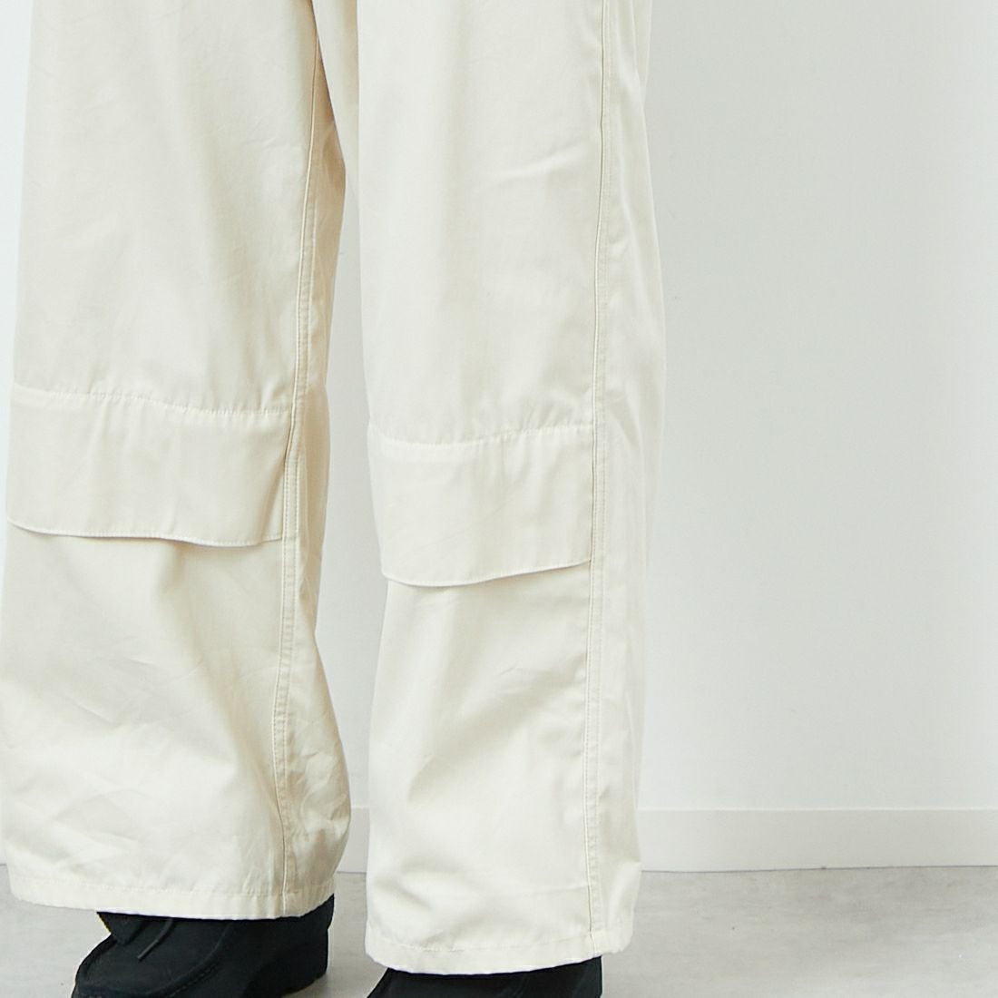 Name. [ネーム] ギザコットンギャバジン ベンチレーションレイヤードパンツ [NMPT-030] IVORY &&モデル身長：179cm 着用サイズ：1&&