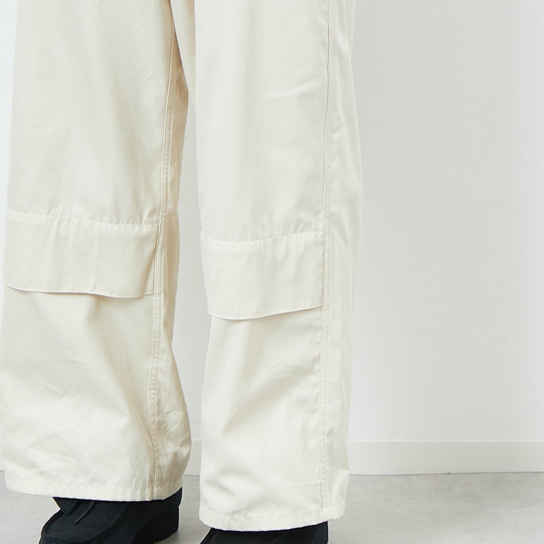 Name. [ネーム] ギザコットンギャバジン ベンチレーションレイヤードパンツ [NMPT-030] IVORY &&モデル身長：179cm 着用サイズ：1&&