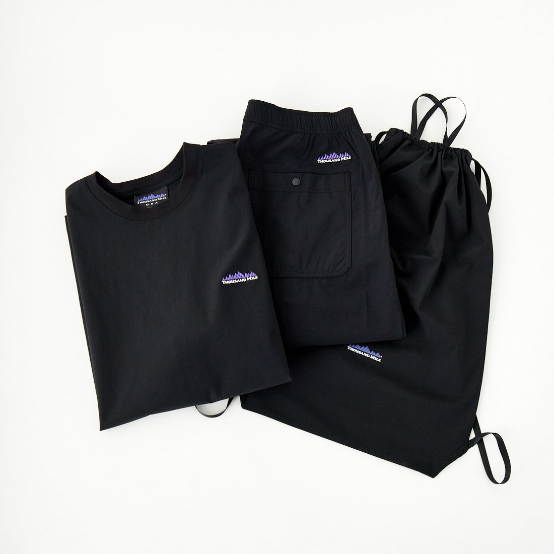 THOUSAND MILE [サウザンド マイル] ショートスリーブTシャツ&パンツ 3Pセットアップ [TM251NP00011] BLACK