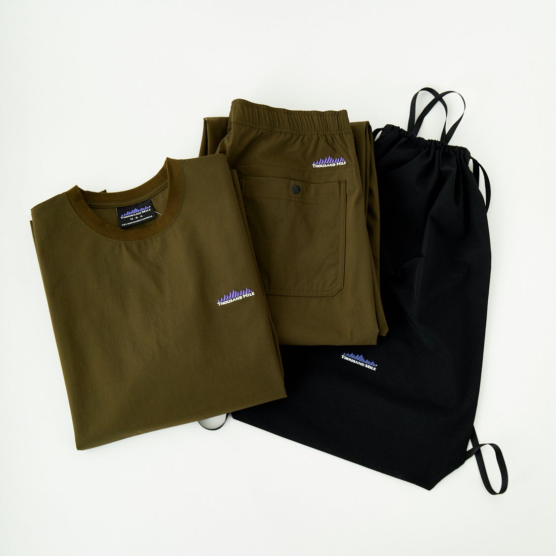 THOUSAND MILE [サウザンド マイル] ショートスリーブTシャツ&パンツ 3Pセットアップ [TM251NP00011] OLIVE