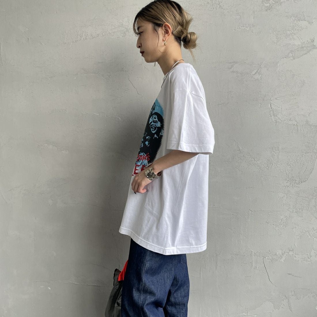 GOOD ROCK SPEED [グッドロックスピード] MICHAEL JACKSON PHOTO T-SHIRT by GOOD ROCK SPEED [25MJK002W] WHITE &&モデル身長：150cm 着用サイズ：F&&