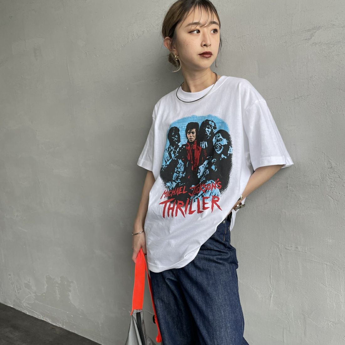 GOOD ROCK SPEED [グッドロックスピード] MICHAEL JACKSON PHOTO T-SHIRT by GOOD ROCK SPEED [25MJK002W] WHITE &&モデル身長：150cm 着用サイズ：F&&