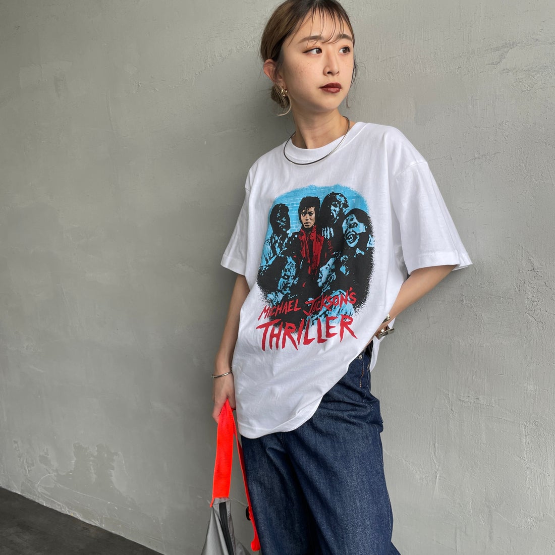 GOOD ROCK SPEED [グッドロックスピード] MICHAEL JACKSON PHOTO T-SHIRT by GOOD ROCK SPEED [25MJK002W] WHITE &&モデル身長：150cm 着用サイズ：F&&