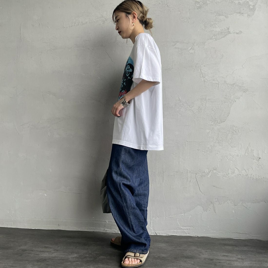 GOOD ROCK SPEED [グッドロックスピード] MICHAEL JACKSON PHOTO T-SHIRT by GOOD ROCK SPEED [25MJK002W] WHITE &&モデル身長：150cm 着用サイズ：F&&