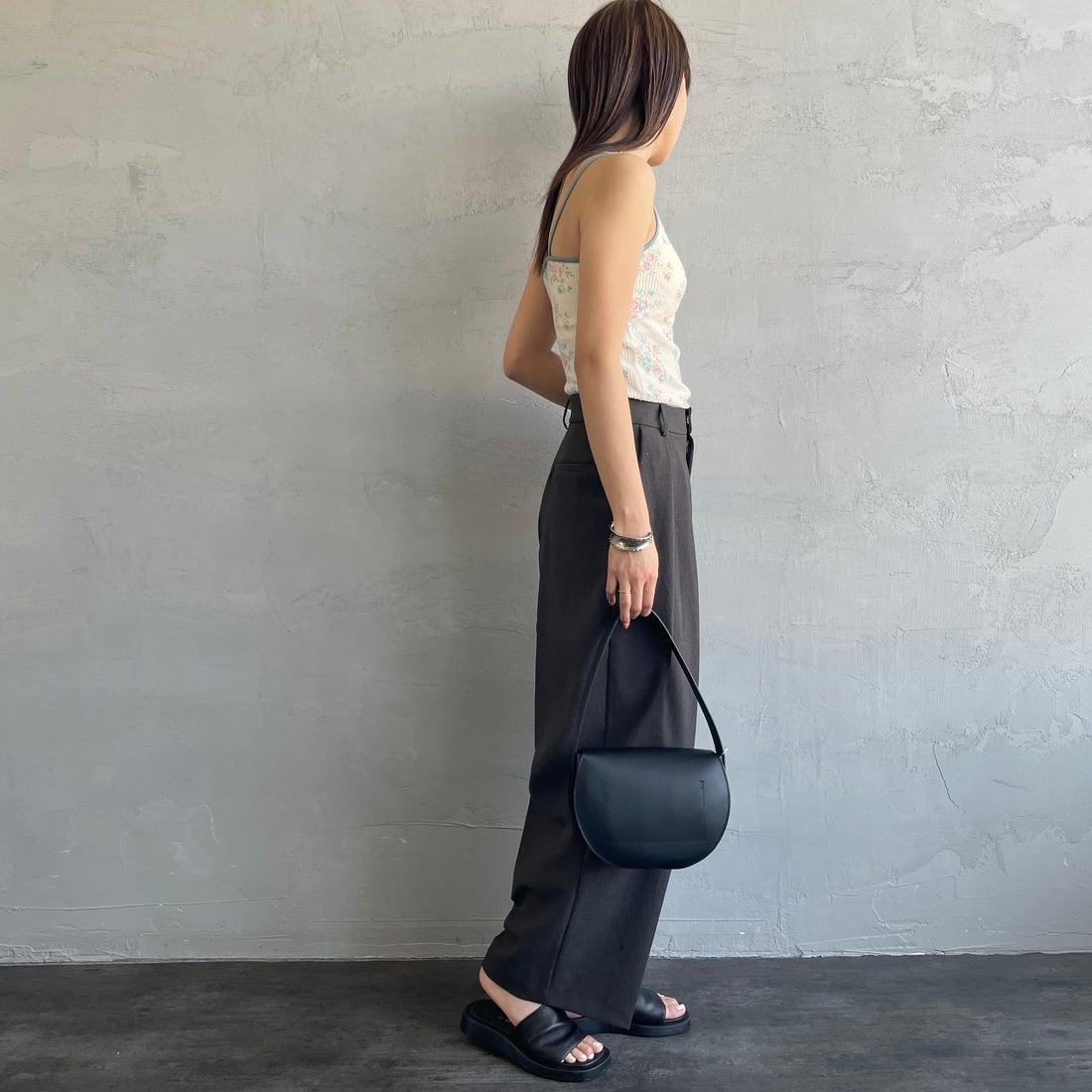 JE MORGAN [ジェイイーモーガン] 別注 TCワッフルカップ付きキャミソール [JF786-29S-JF] NAT/FANCY &&モデル身長：167cm 着用サイズ：F&&