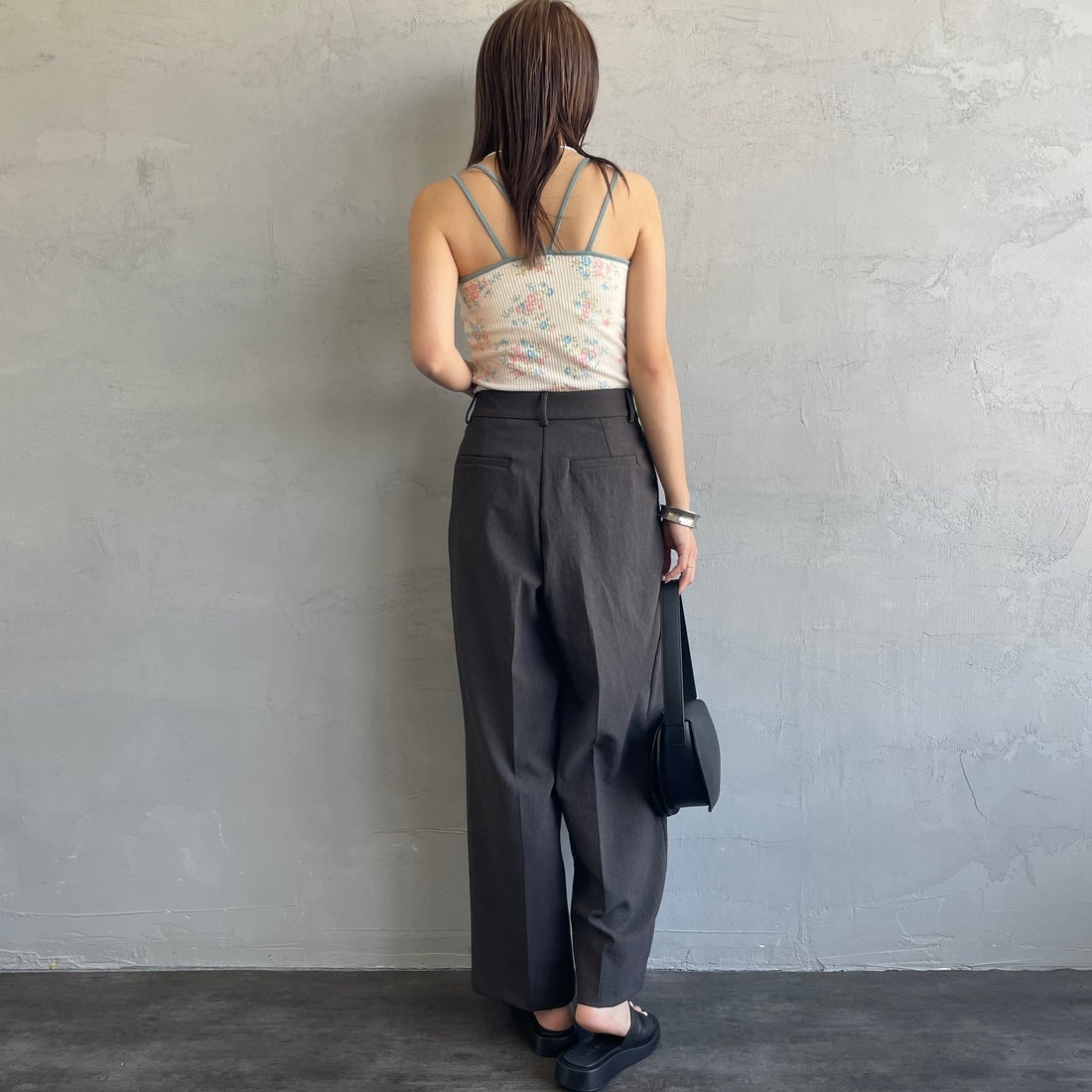 JE MORGAN [ジェイイーモーガン] 別注 TCワッフルカップ付きキャミソール [JF786-29S-JF] NAT/FANCY &&モデル身長：167cm 着用サイズ：F&&