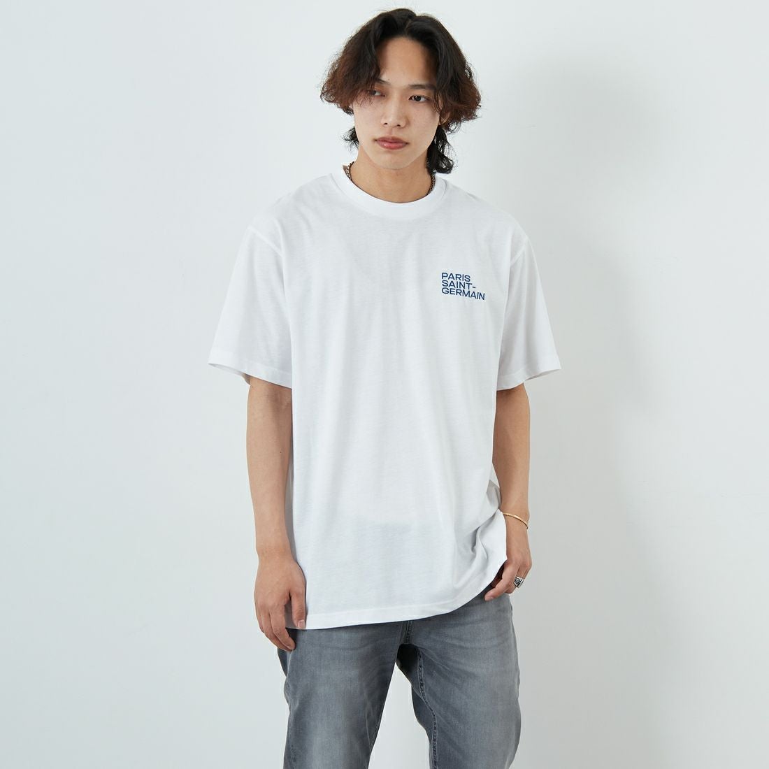 PARIS SAINT-GERMAN [パリ・サンジェルマン] PSGロゴ バックプリントTシャツ [PS0125SS0004] WHITE &&モデル身長：179cm 着用サイズ：XL&&