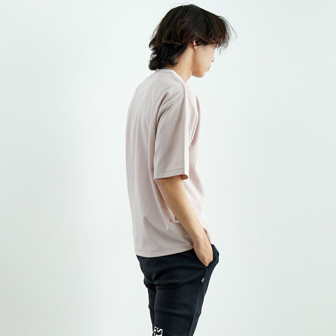 Jeans Factory Clothes [ジーンズファクトリークローズ] ポンチローマ ハーフスリーブTシャツ [JFC-252-016] D.PINK &&モデル身長：179cm 着用サイズ：L&&