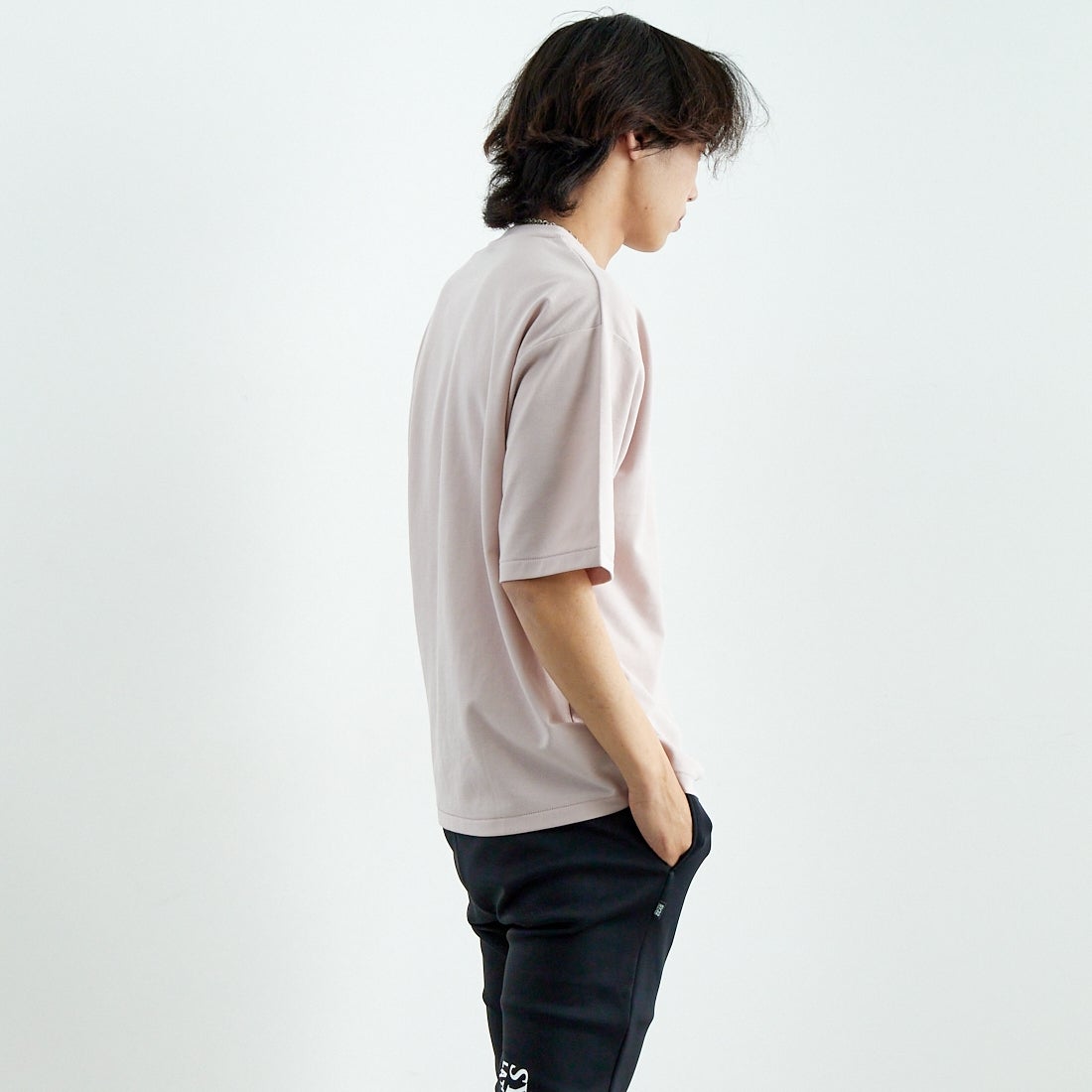 Jeans Factory Clothes [ジーンズファクトリークローズ] ポンチローマ ハーフスリーブTシャツ [JFC-252-016] D.PINK &&モデル身長：179cm 着用サイズ：L&&