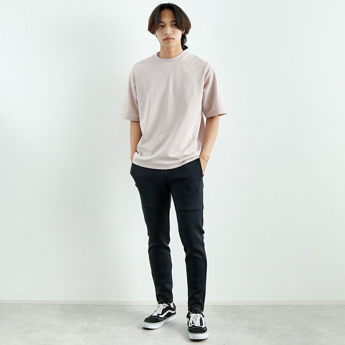 Jeans Factory Clothes [ジーンズファクトリークローズ] ポンチローマ ハーフスリーブTシャツ [JFC-252-016] D.PINK &&モデル身長：179cm 着用サイズ：L&&