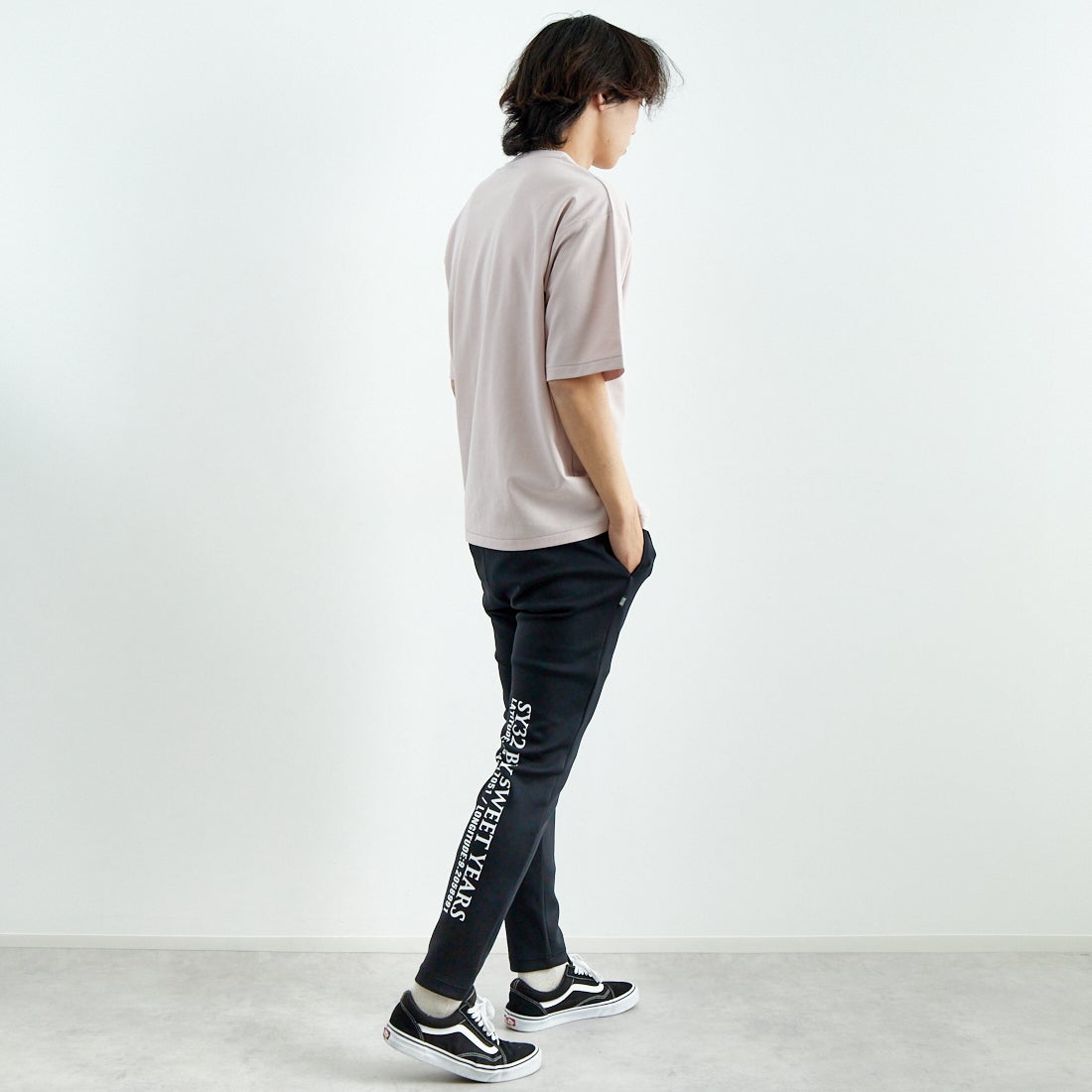 Jeans Factory Clothes [ジーンズファクトリークローズ] ポンチローマ ハーフスリーブTシャツ [JFC-252-016] D.PINK &&モデル身長：179cm 着用サイズ：L&&